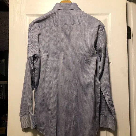 Armani collezioni men's gray striped cotton casual shirt slim fit size: 16(41)